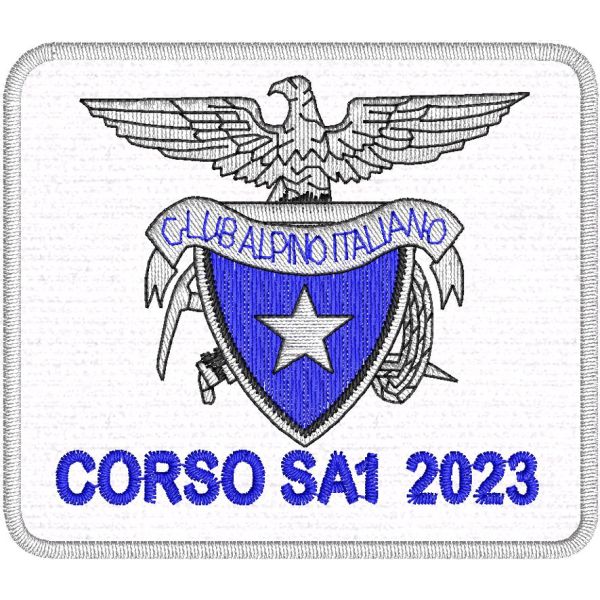 Patch ricamato CLUB ALPINO ITALIANO BASE MM. 70 X 65 su base bianca