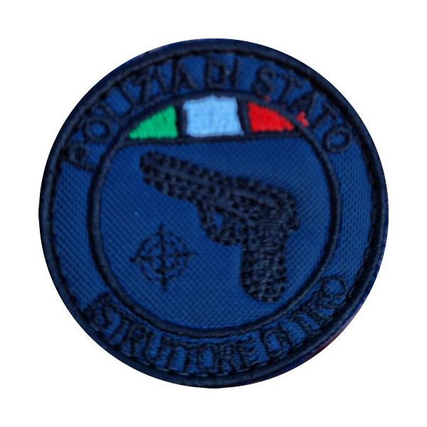 ISTRUTTORE DI TIRO Polizia di Stato ,patch ricamato diametro cm.5 a bassa visibilita con tricolore su base tessuto bluNAVY Cod.20230207_A