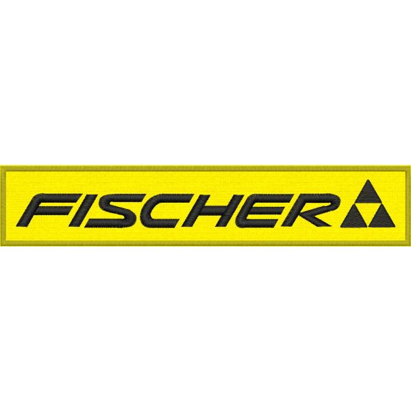 Patch Ricamato rettangolo FISCHER cm. 20 di base per 4 di altezza su fondo giallo 