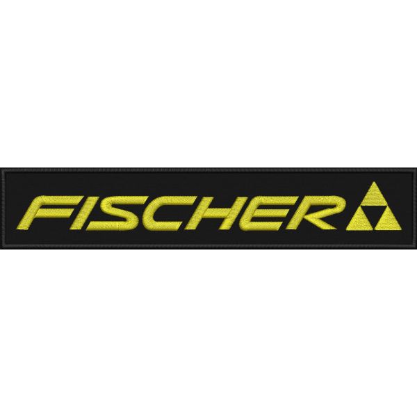Patch Ricamato rettangolo FISCHER cm. 20 di base per 4 di altezza su fondo giallo 