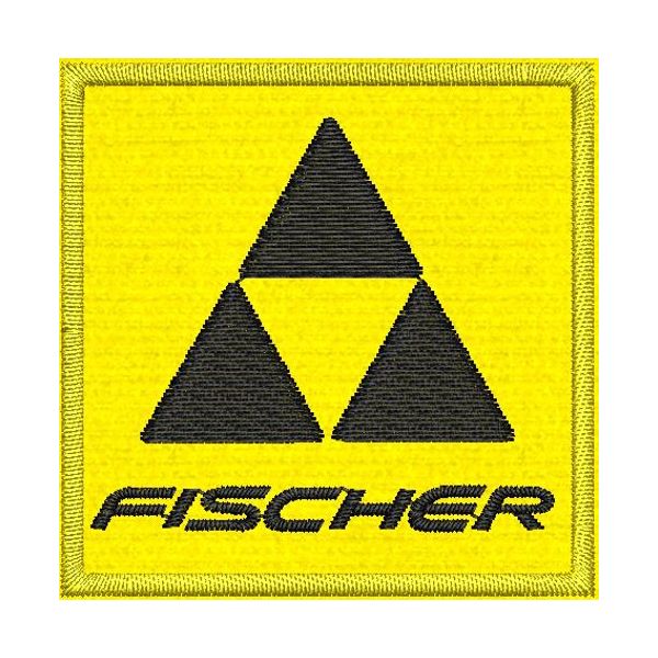 Patch Ricamato quadro FISCHE cm. 3 di base su fondo giallo 