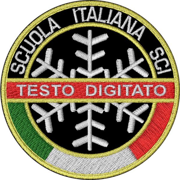 patch pers. su fondo nero sci maestro o testo a piacere diam. 65 mm
