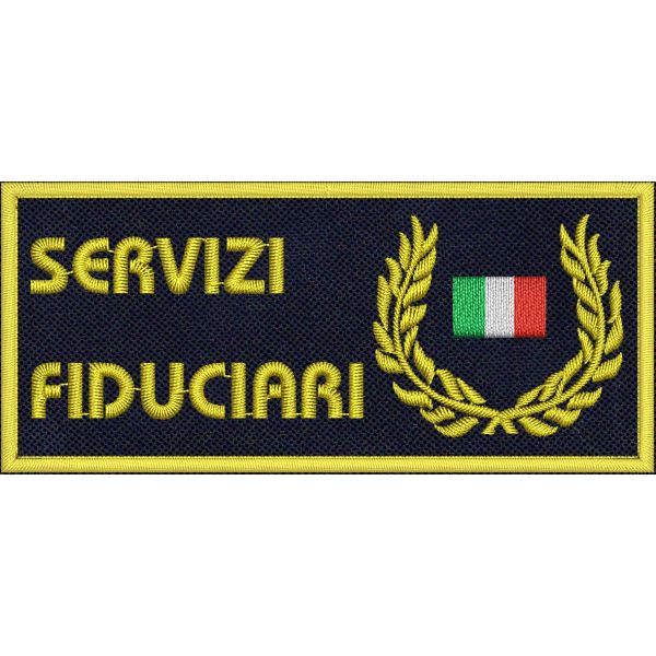 Patch Toppa Ricamata alloro Servizi Fiduciari su base blu navy mm.100 x 45