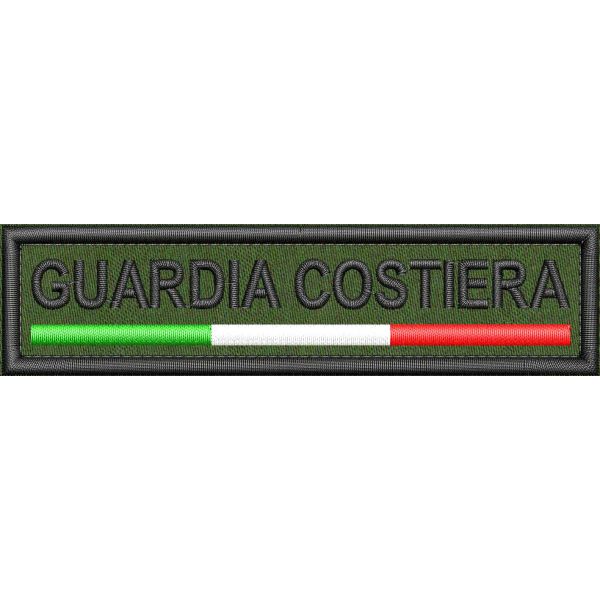 Patch ricamato Guardia costiera , su base cm. 12 in tessuto verde militare 