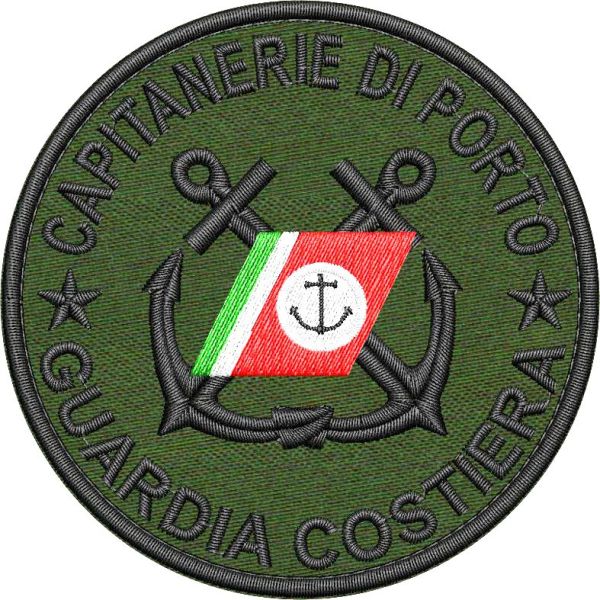 Bollo tondo GUARDIA COSTIERA Capitaneria di porto ,diam_cm-8 su base tessuto verde militare