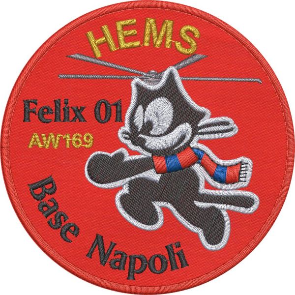 Patch ricamato FELIX 01 Base Napoli diametro cm. 9 su base rossa C