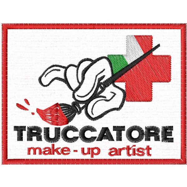 Patch ricamato TRUCCATORI MakeUp su base cm. 8 