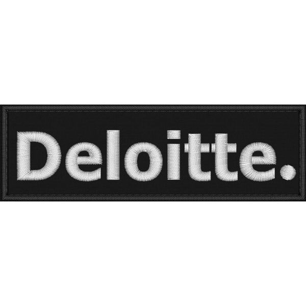 Patch ricamata su base nera logo DELOITTE  cm.11,0 X 3,5 c