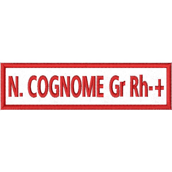 Etichetta personalizzata CM.13 X 3 su base bianca con N_COGNOME gr. sanguigno 