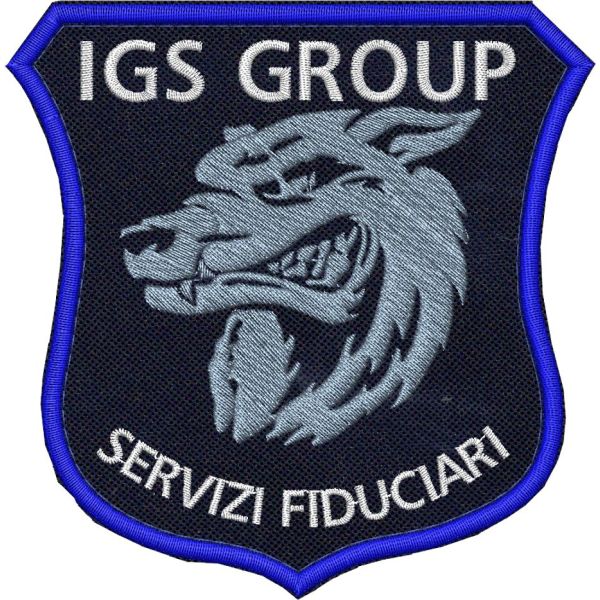 Patch Ricamata IGS GROUP servizi fiduciari su base blu navy mm.95 x 90