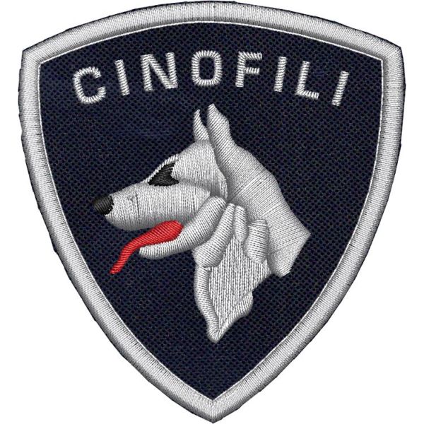 Patch Toppa Ricamata Servizio Cinofili antidroga su base blu navy  con filo ARGENTATO 