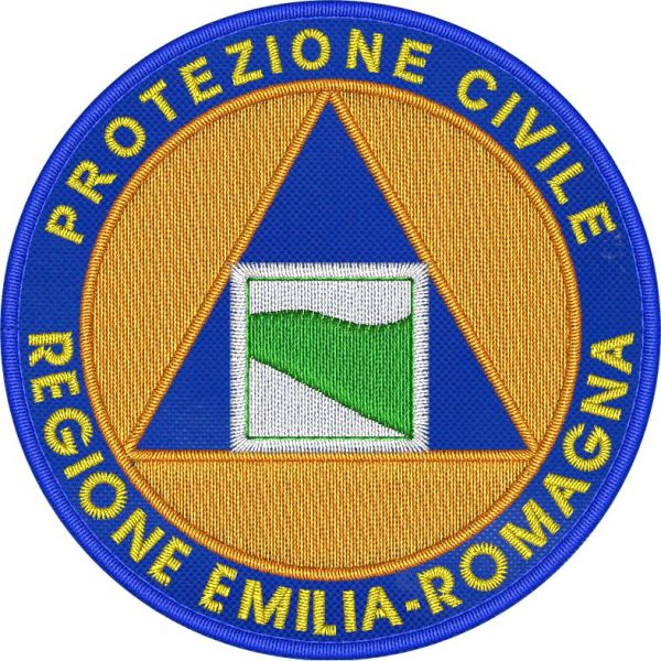 Patch ricamo PROTEZIONE CIVILE REGIONE EMILIA-ROMAGNA su base blu Cod.20230605_A 