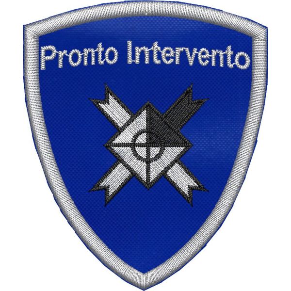 Patch Toppa Ricamata Servizio Pronto Intervento su base blu cm. 70 x 60 mm. 