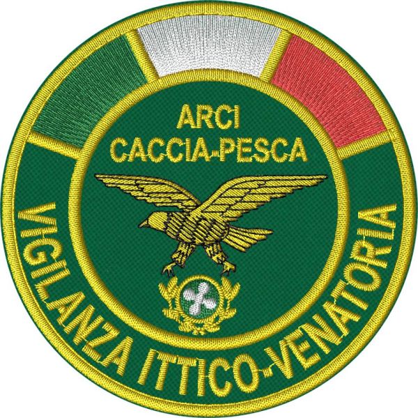 Patch diam.8,5 cm vigilanza ittico venatoria ARCI CACCIA PESCA Reg. Lombardia.