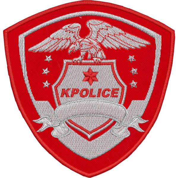 Patch ricamato su base rossa SERVIZI DI SICUREZZA KPOLICE cm. 8,5 x 9