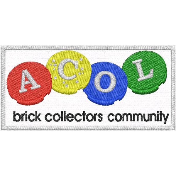 Patch ricamato logo ACOL  mm. 100 per 50 di altezza su base bianca