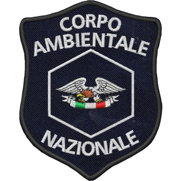 Scudetto ricamato su base blu navy CORPO AMBIENTALE NAZIONALE cm. 10 x 8 