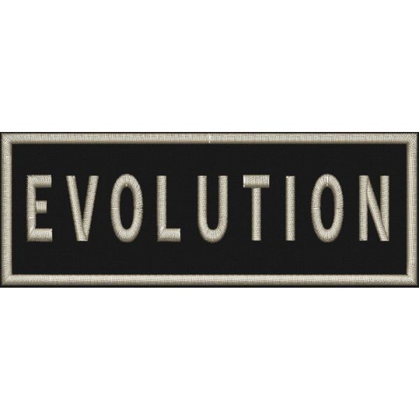 Patch lato cuore o spalla giubbotto grafica carattere stampato maiuscolo "EVOLUTION" o testo a piacere 