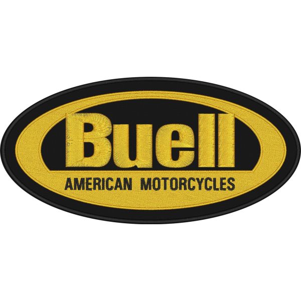 Patch da schiena 25 cm. Logo BUELL Motorcycle Cosu base nera e filo arancio