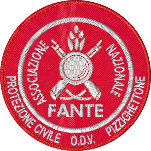 Path ricamato ASSOCIAZIONE NAZIONALE FANTE protezione civile O.D.V. , su base tessuto rosso