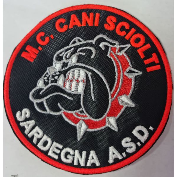 Patch ricamato bordo arancio  M.C. Cani sciolti ASD SARDEGNA diam.96