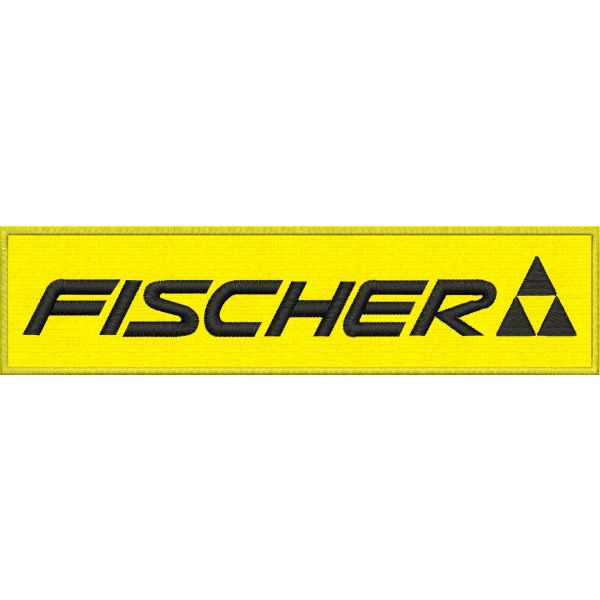 Patch Ricamato rettangolo FISCHER cm. 20 di base per 5 di altezza su fondo NERO