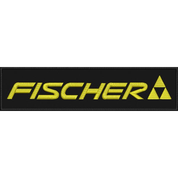 Patch Ricamato rettangolo FISCHER cm. 20 di base per 5 di altezza su fondo NERO