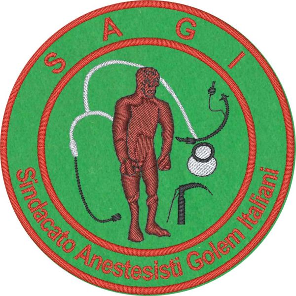 Patch ricamato S.A.G.I. Anestesisti Golem Italiani diametro cm.9 su base verde 