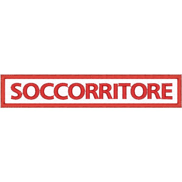 Scatch ricamato SOCCORRITORE ordine di Malta su base bianca cm. 11 x 2 