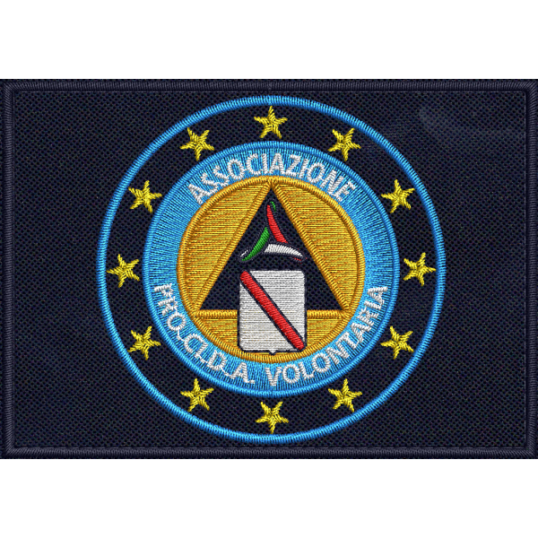 Patch ricamo PROTEZIONE CIVILE volontari PRO.CI.D.A.  su base BLUNAVY cm.7 X 10