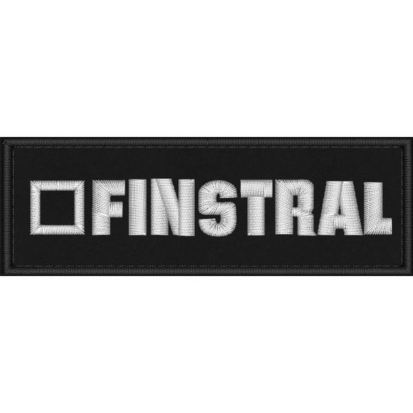 Patch ricamata su base nera logo FINSTRALi  cm.10,0 X 3,2 