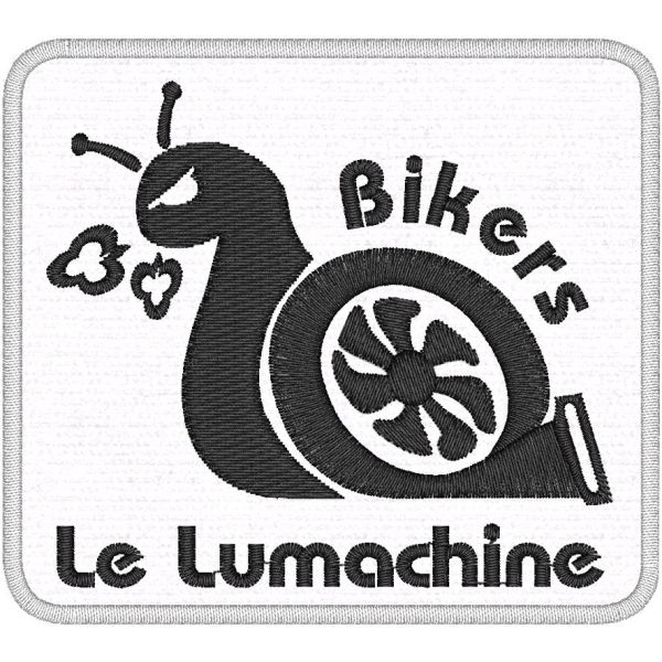Patch ricamato Le lumachine bikers su base bianca e cm. 9 di base