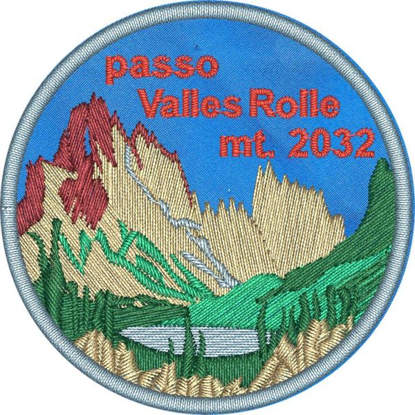 Patch ricamato PASSO VALLES ROLLE mt.2032 diametro 65 mm.