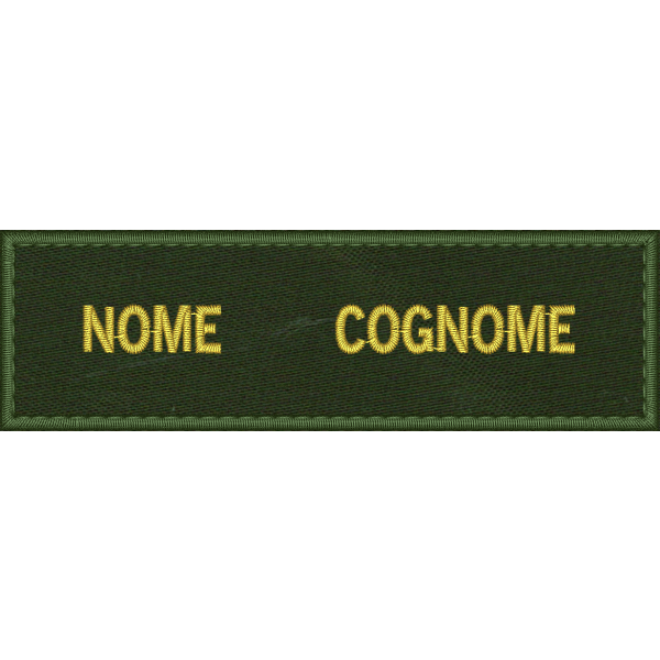Patch ricamato  con NOME COGNOME su base verde militare ( CORPO AMBIENTALE NAZIONALE)