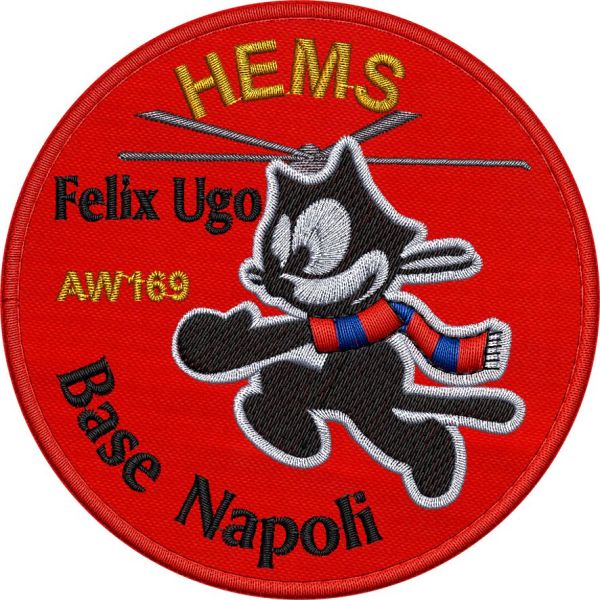 Patch ricamato FELIX UGO Base Napoli diametro cm. 9 su base rossa 