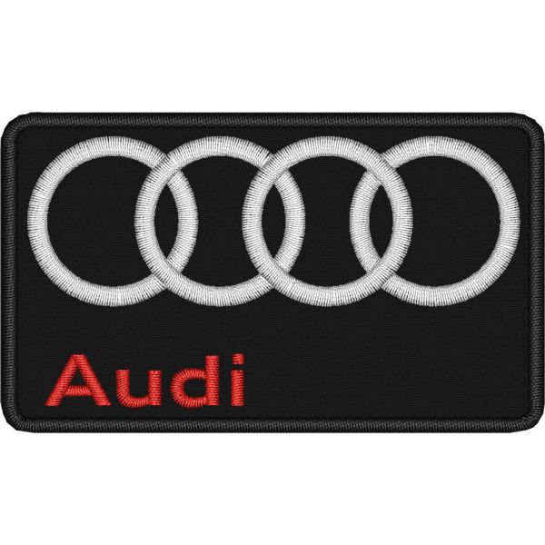 Patch ricamato AUDI Logo mm. 85 x 50  su base nera 