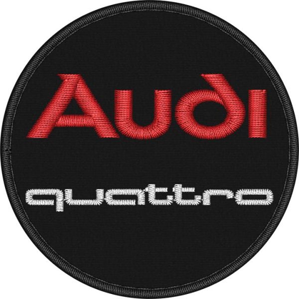Patch  tondo AUDI quattro Logo ricamato su base NERA diam. cm.6 