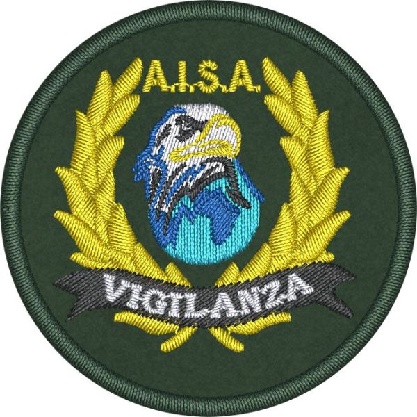 Patch Ricamata AI.S.A. VIGILANZA su base verde diametro mm.55 