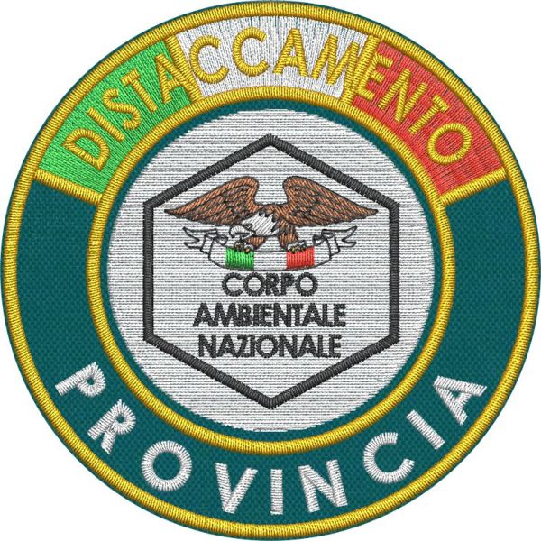 Stemma ricamato DISTACCAMENTO C.S.N con la propria regione o provincia su base verde diam.cm.8