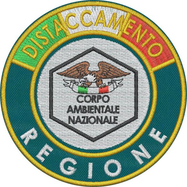 Stemma ricamato DISTACCAMENTO C.S.N con la propria regione o provincia su base verde diam.cm.8