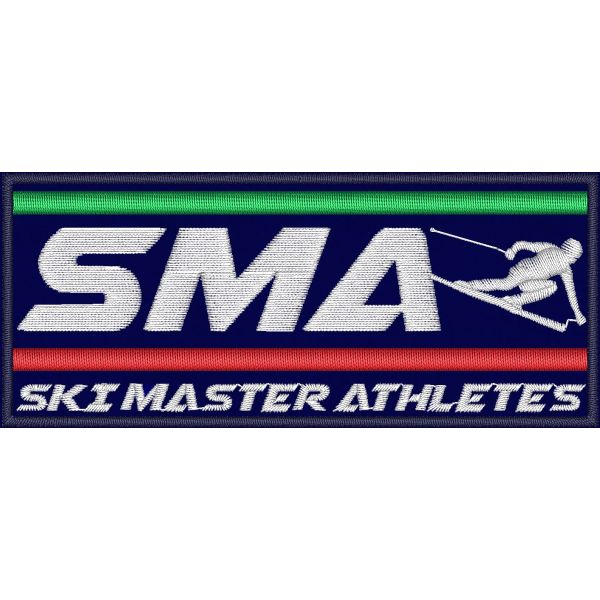 Patch ricamato SMA SKI MASTER ATHLETES mm.100 x 45 su base blu