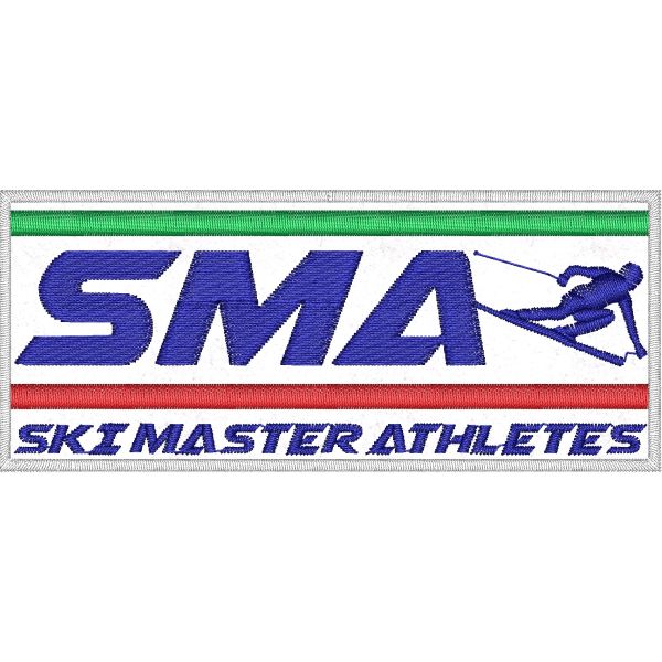 Patch ricamato SMA SKI MASTER ATHLETES mm.100 x 45 su base blu