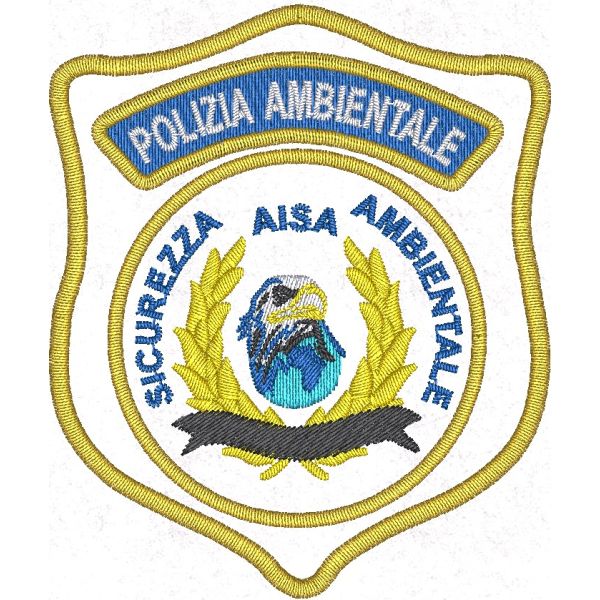 Patch Ricamata SICUREZZA VIGILANZA AMBIENTALE su base bianca diametro mm.80