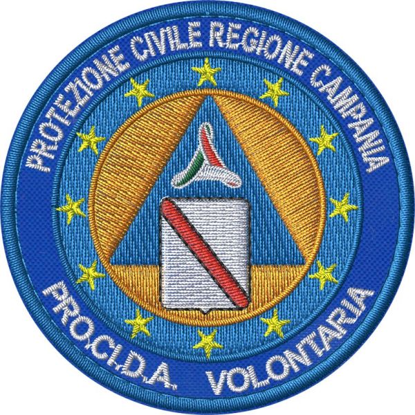 Patch ricamato PROTEZIONE CIVILE REGIONE CAMPANIA (PRO.CI.D.A.   VOLONTARIA)  Cod.20240228_A diam.70 mm.