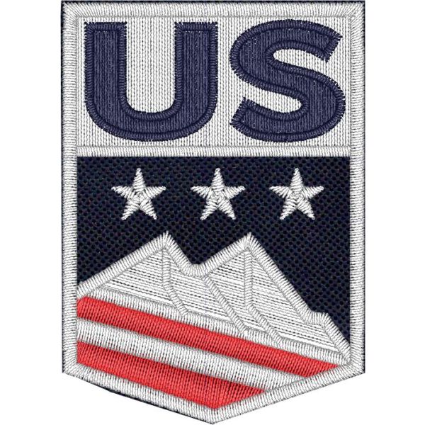 Patch ricamato  stemma US SKI TEAM  cm.6 x 4 su base blu navy 