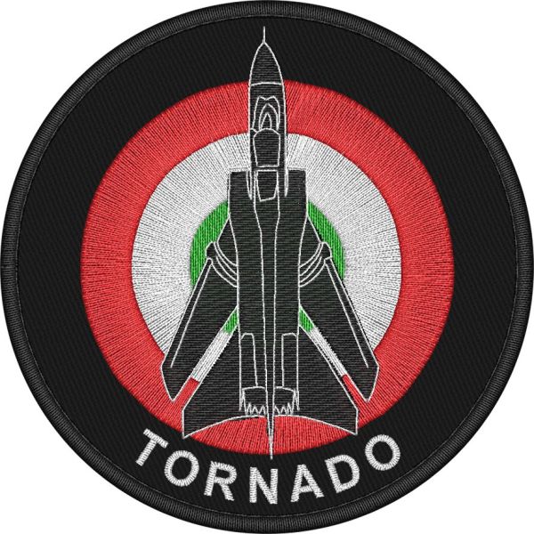 Pathc ricamato TORNADO - M R C A Italia su base nera cm. 9 di diametro 