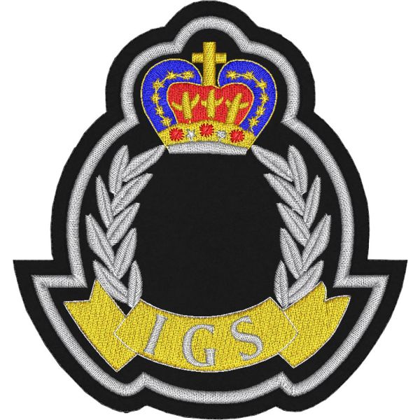 Patch Ricamata su forma corona e alloro IGS su base panno nero mm.90 x 100 
