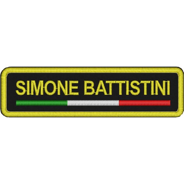 Etichetta nominativa ricamata con testo a piacere personalizzata su base nera cm. 11 x 3 
