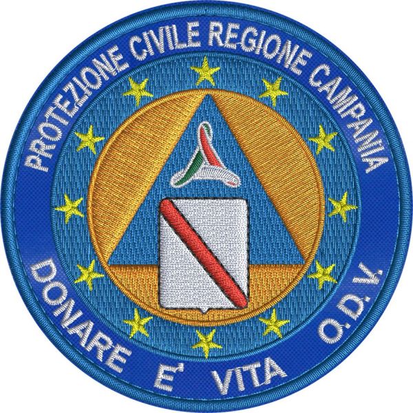 Patch ricamato PROTEZIONE CIVILE REGIONE CAMPANIA  (Donare è vita ODV)  Cod.20240521_A diam.90 mm.
