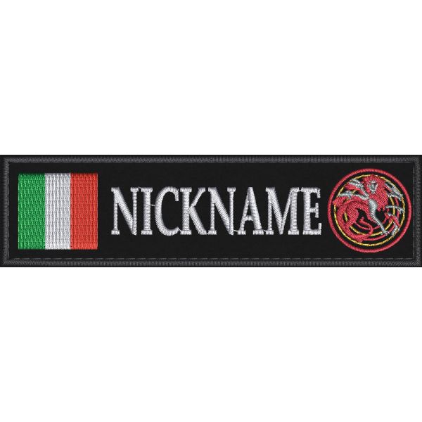 Patch ricamata identificativa A.S.D. CHIMERA AIR SOFT con NICKNAME personalizzato cm.12 x 3
